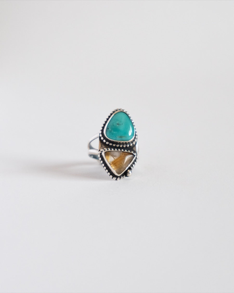 Turquoise - Rutilated Quartz Ring