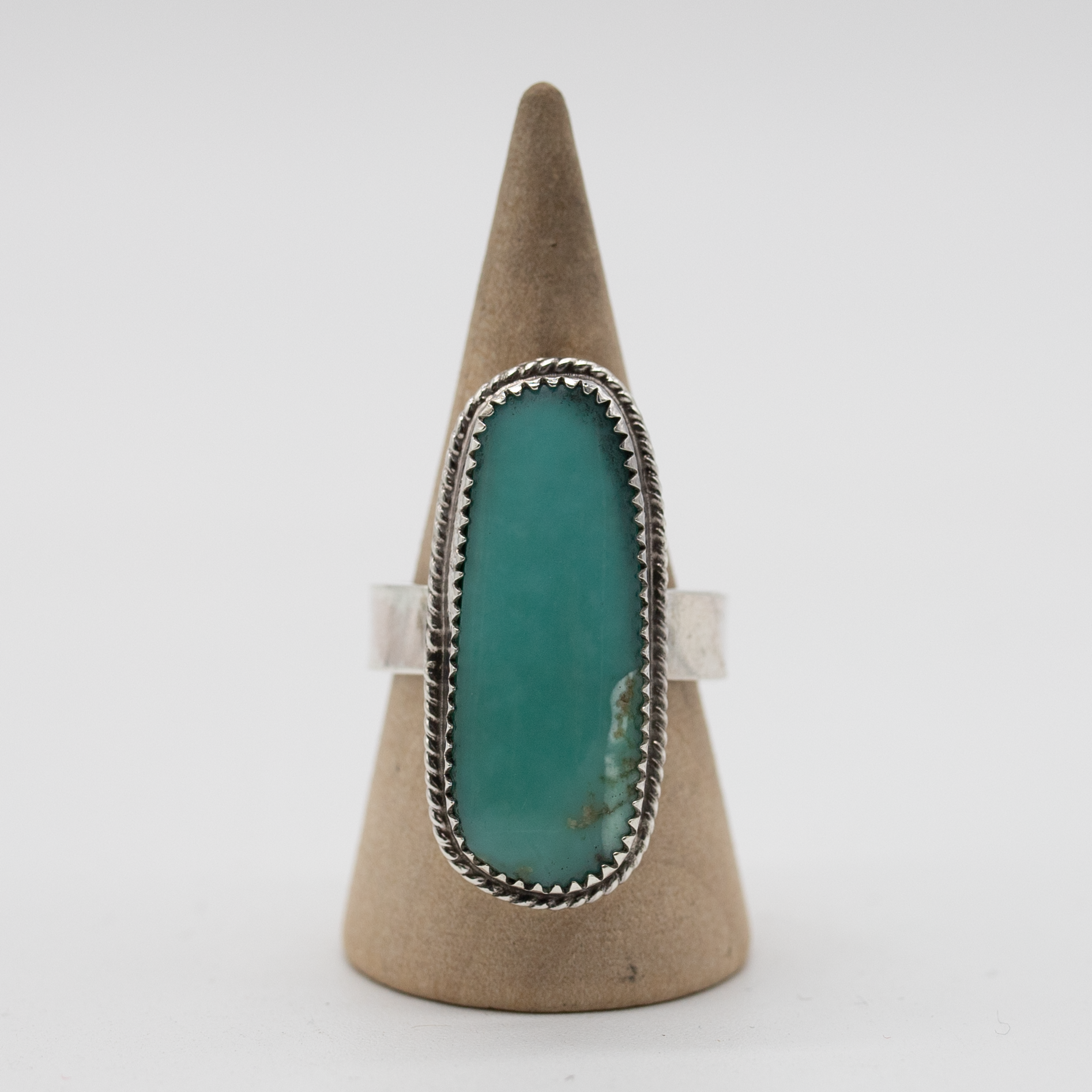 Long Turquoise Statement Ring — Size 7