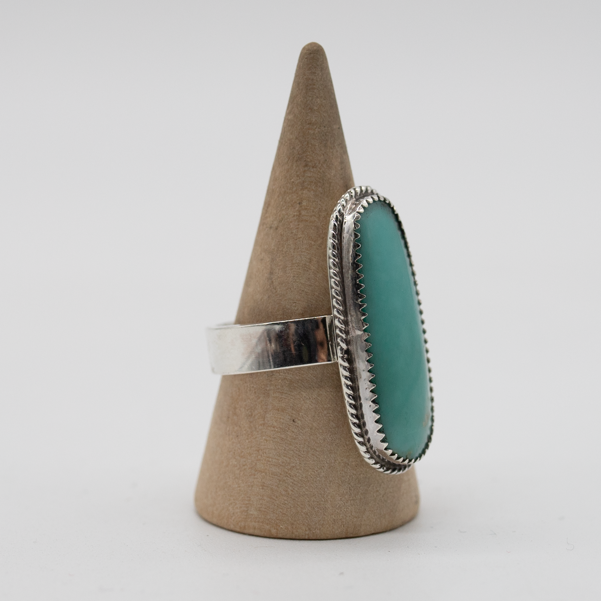 Long Turquoise Statement Ring — Size 7