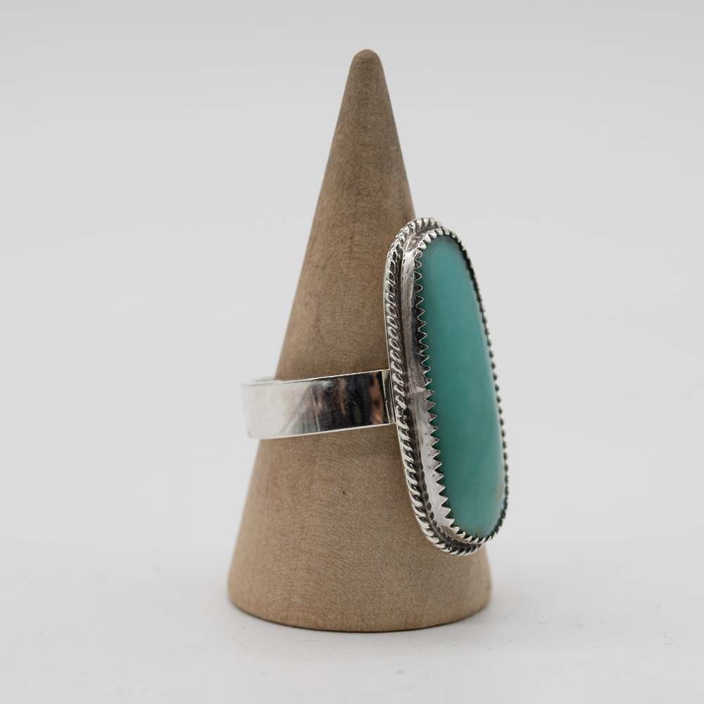 Long Turquoise Statement Ring — Size 7