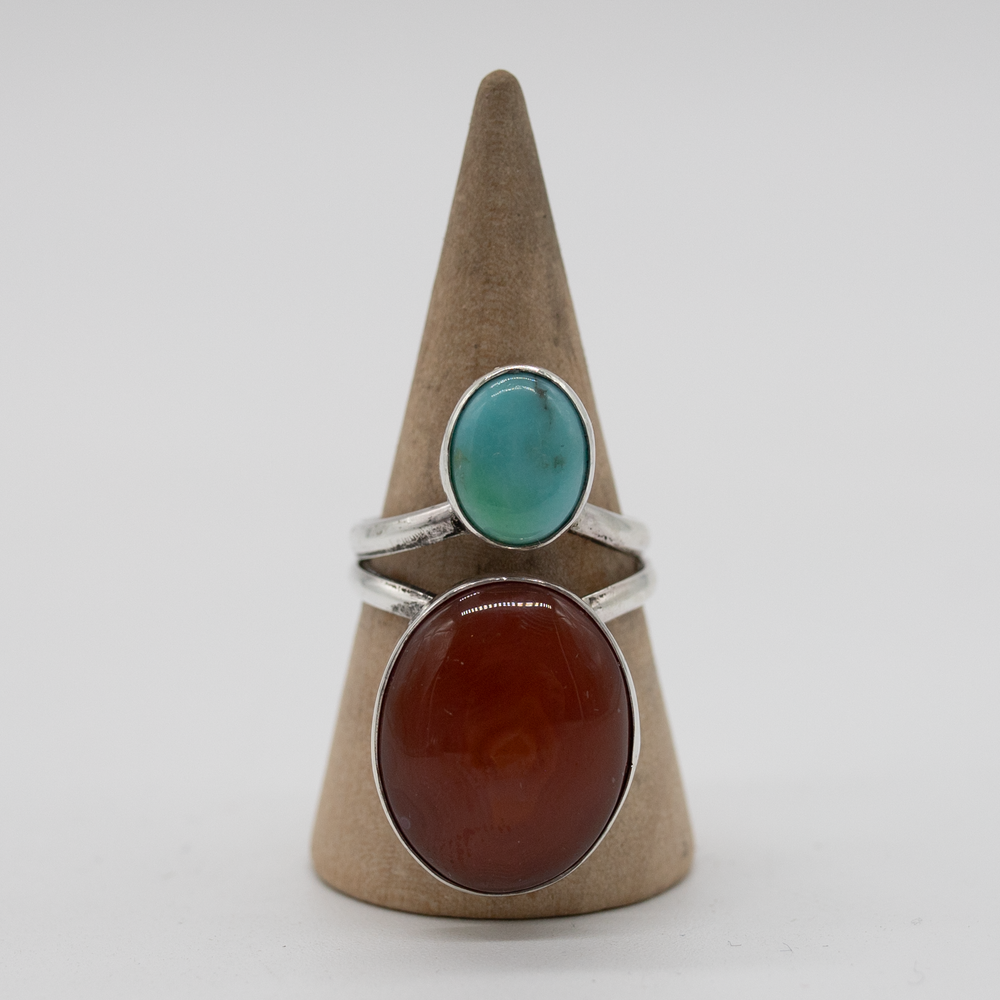 Two-Stone Carnelian & Chrysoprase Ring — Size 6