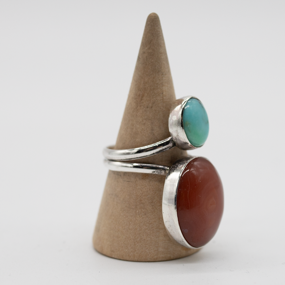 Two-Stone Carnelian & Chrysoprase Ring — Size 6