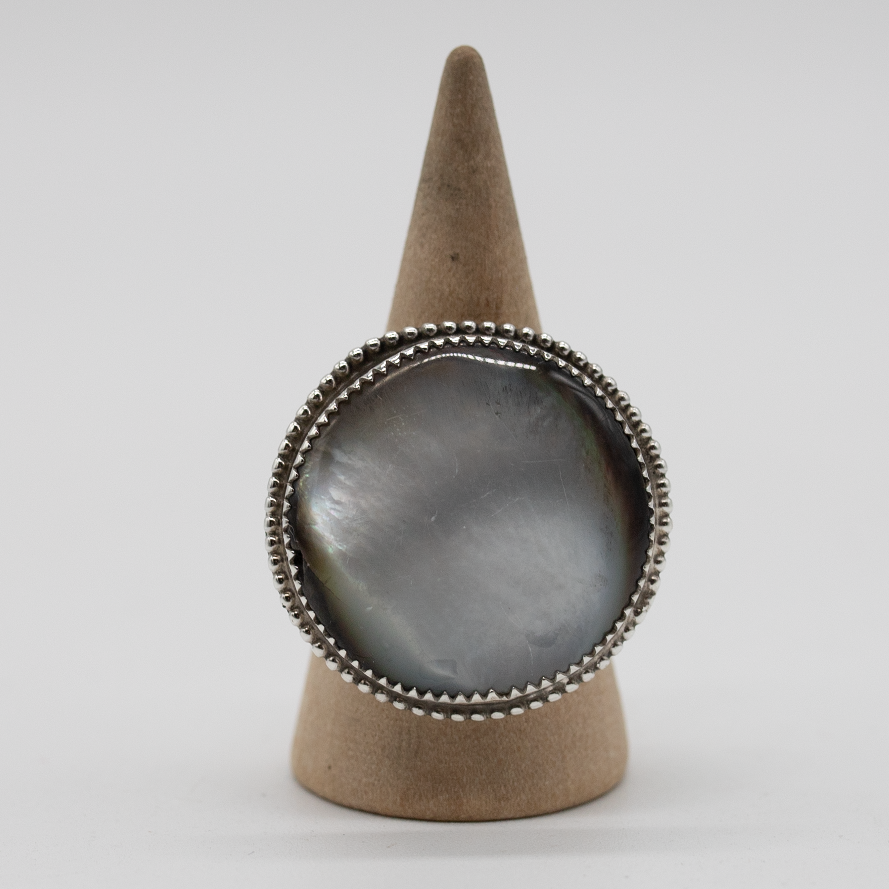Black Mother of Pearl Statement Ring — Size 7