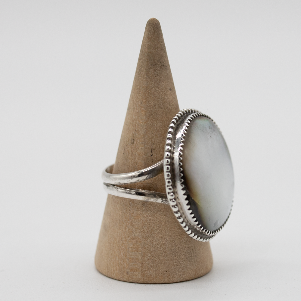 Black Mother of Pearl Statement Ring — Size 7