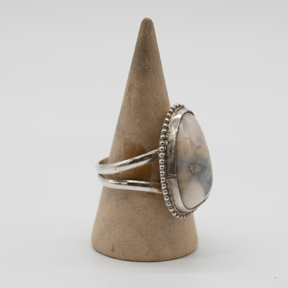 Purple Chalcedony & Cream Jasper Ring — Size 7