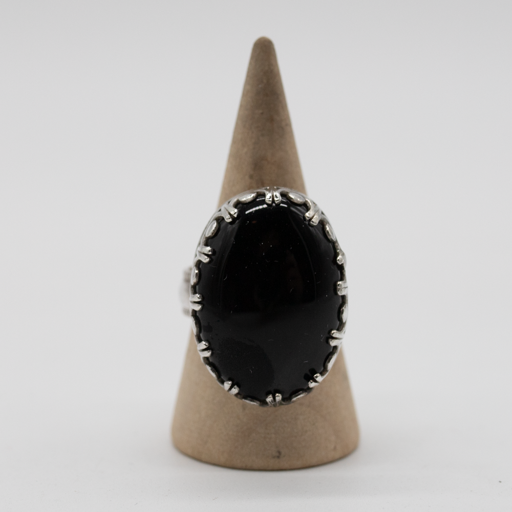 Black Obsidian Claw-Set Ring — Size 7