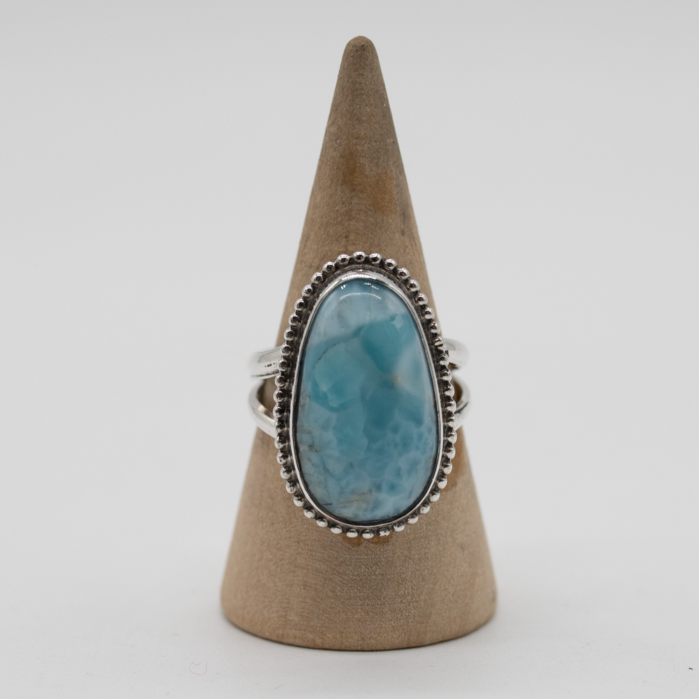 Larimar Beaded-Edge Ring — Size 6.5