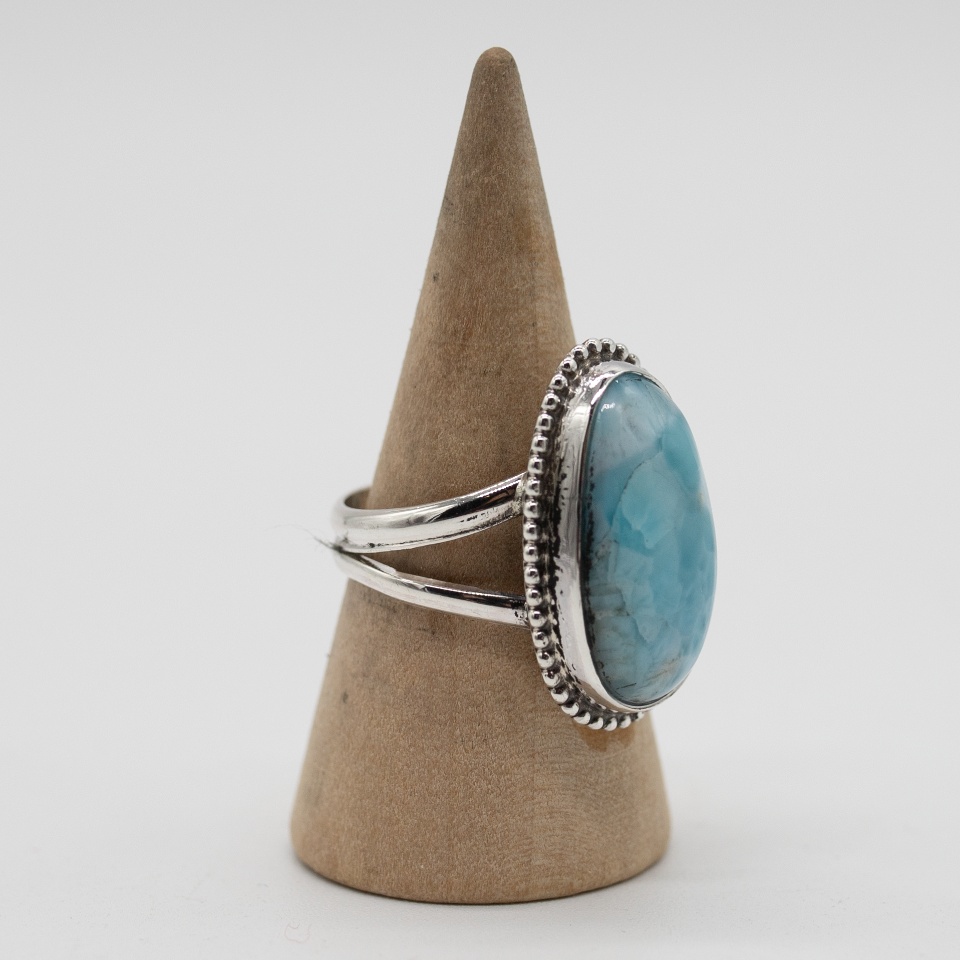 Larimar Beaded-Edge Ring — Size 6.5