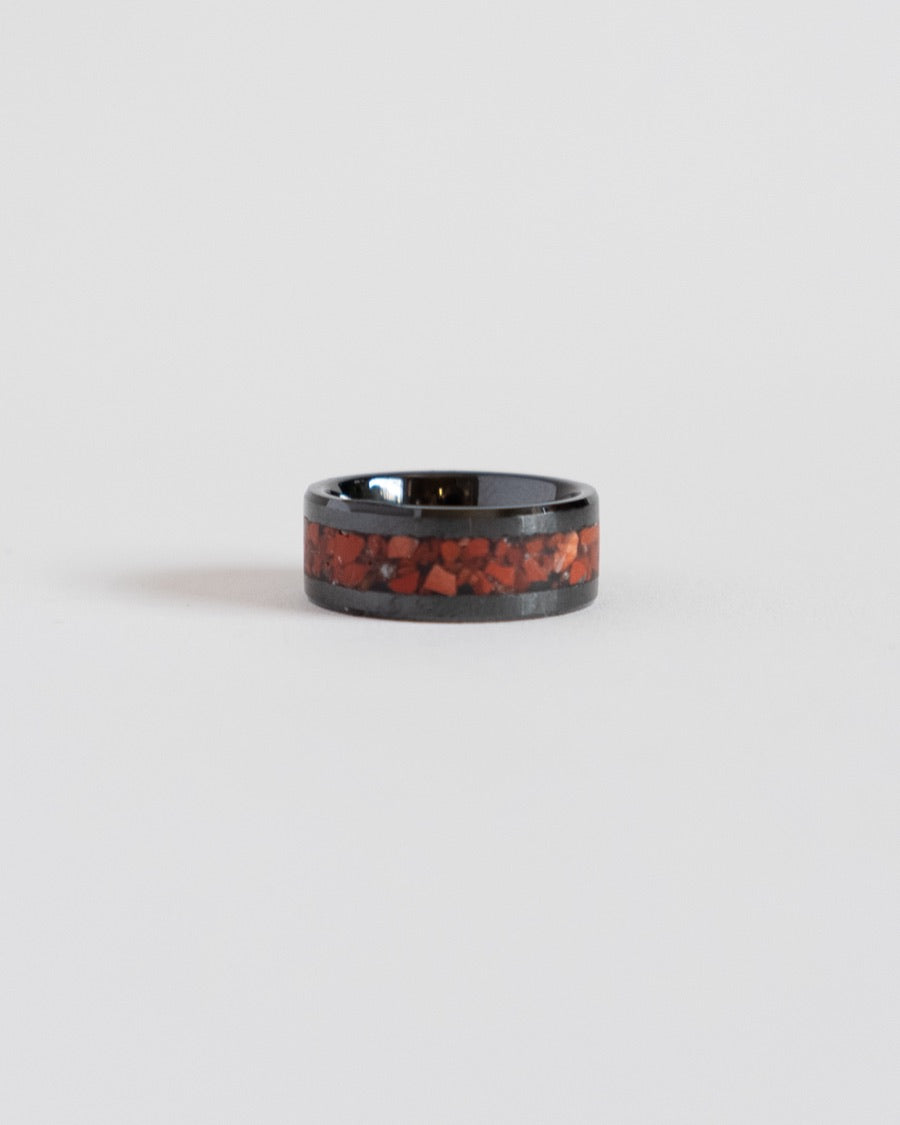 Red Jasper - Black Ceramic Inlay Ring