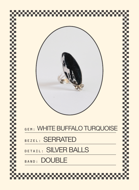 White Buffalo Turquoise Ring (Double Band) — spec